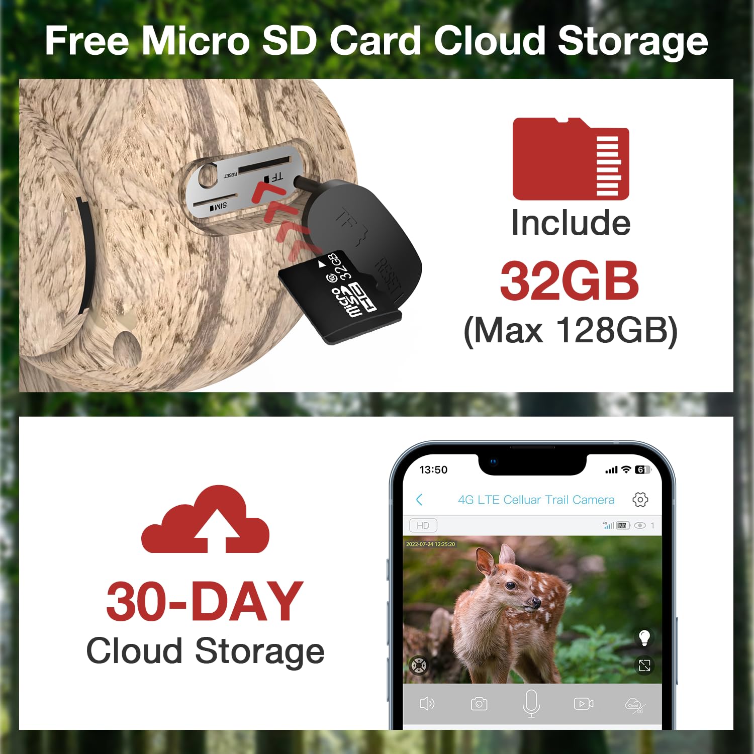 3G/4G LTE Cámara fototrampeo de Vigilancia Exterior con Batería Solar, 2K Visión Nocturna en Color, PIR Detección de Movimiento, IP66, Adecuado para Uso en Exteriores o en Lugares sin WiFi