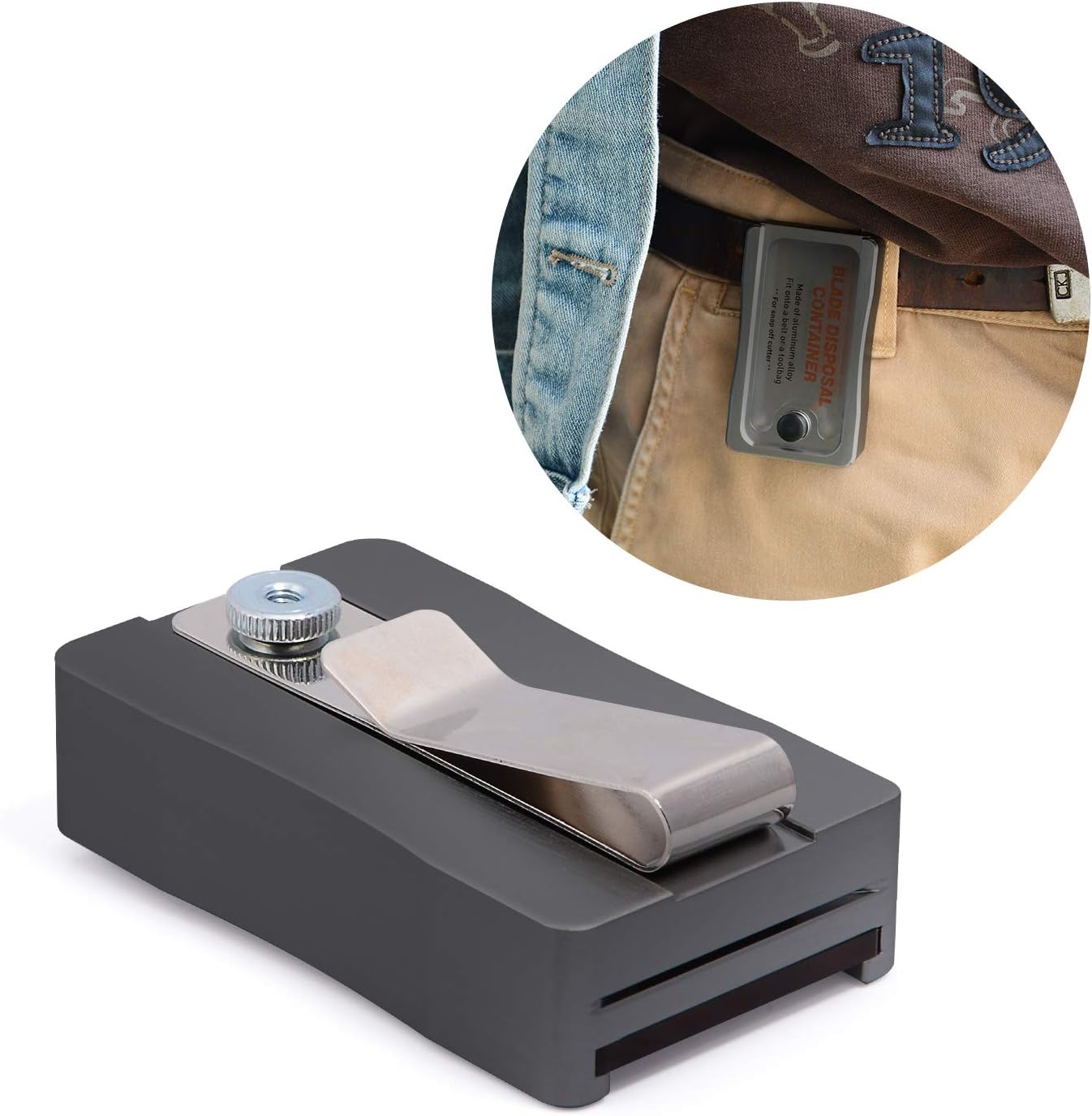 FOSHIO Blade Disposal Container, Grey Aluminum Alloy Magnetic Storage Box with Convenient Hanging Clip, Snap off Blades 9mm 18mm Safely Dispose of Used Blade Case