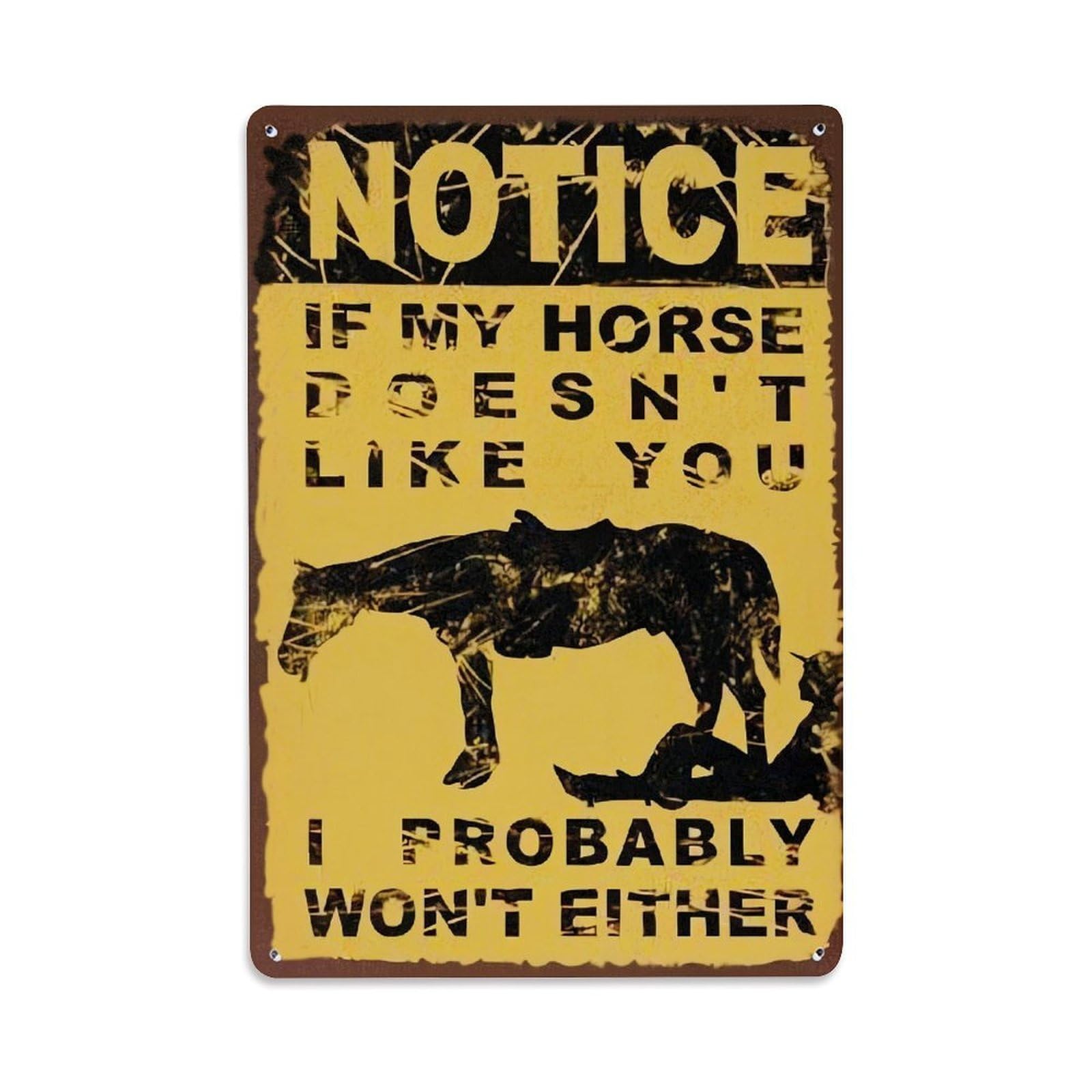 Jdfenggu Vintage Notice Horse Warning Sign Art Retro Metal Tin Sign, Decor Art Poster For Bar, Home, Man Cave, Kitchen, Laundry Room Gift 8X12inch