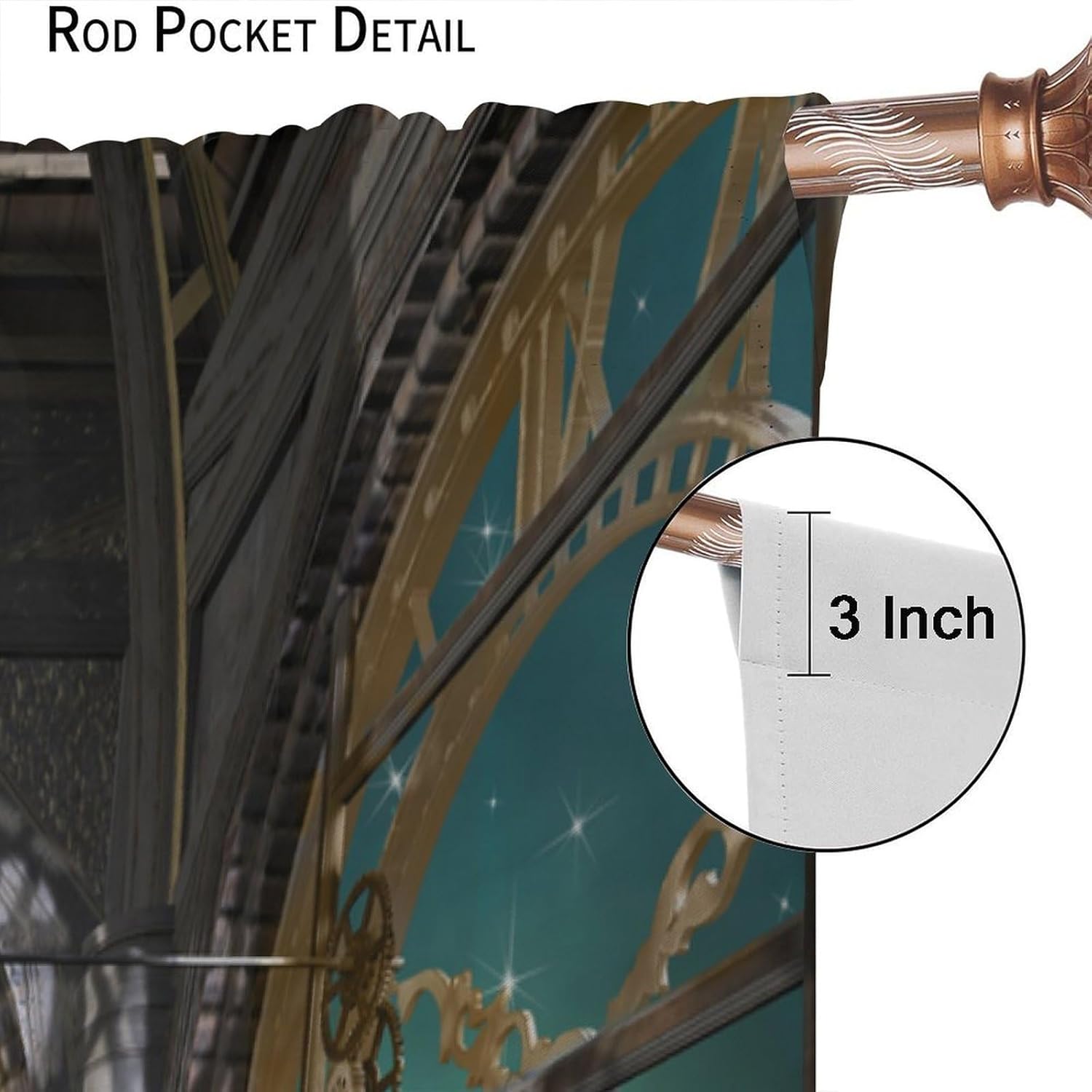 Rustic Steampunk Curtains, 3D Steampunk Clock Retro Mechanical Background Pattern Blackout Window Treatments, Rod Pocket Thermal Insulated Drapes 2 Panel Sets for Bedroom Living Room, 63"W X 72"L