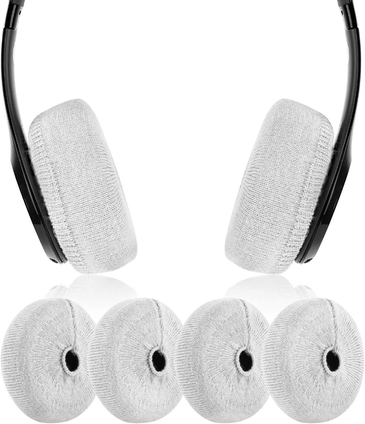 Earpads Sweater Cover Protectors with Knit Fabric for Beats Solo 3/2, Solo HD/Mixr/EP Headphones and Other Headsets with 1.57-3.14 Inch Ear Cushions [ 2 Pairs ] (White)