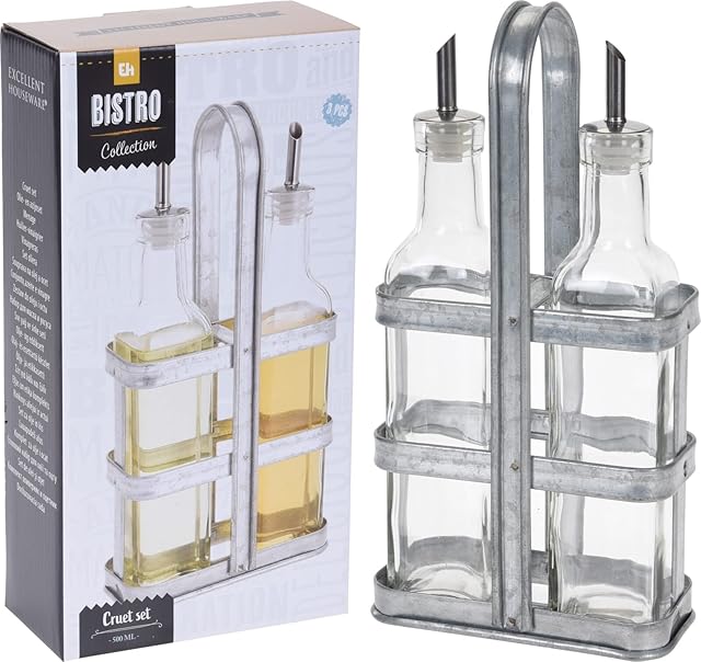 Galvog® Oil and Vinegar Dispenser Set With Holder | 2 in 1 Oil Dispenser Bottle Taper Pourer & Stand - Glass Vinegar Bottle Refillable Olive Oil Dispenser Drizzler Container 500ml