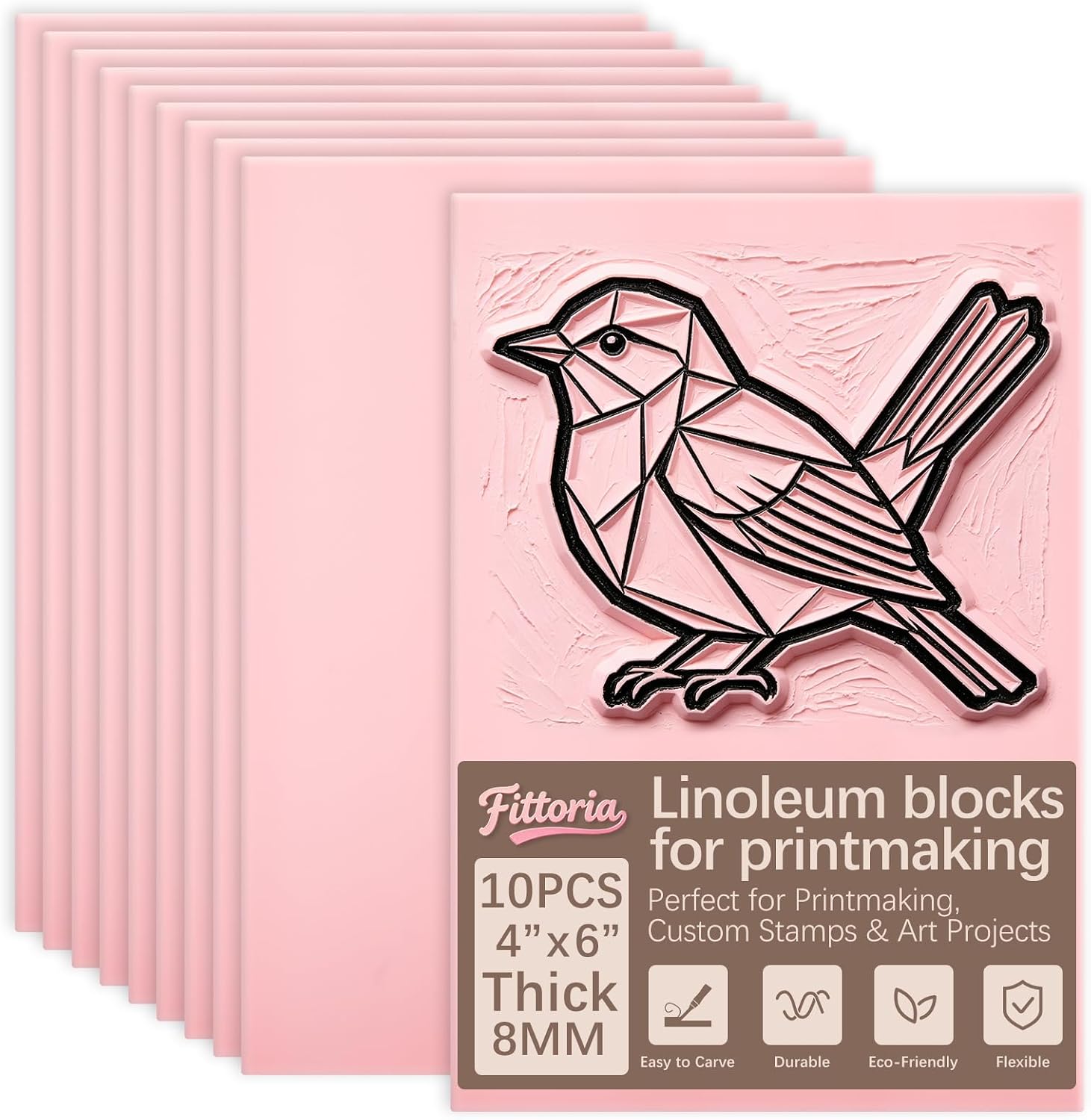 8Pcs 8x10 Inch Soft Linoleum Blocks, Premium Rubber Linocut Carving Blocks Ideal for Stamp Carving, Relief Printing and Various DIY Art Craft Creations