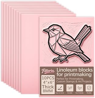 10 Pack 4" x 6" Pink Rubber Linoleum Blocks for Printmaking, 8mm Thick Linocut Blocks, Rubber Stamp Making Supplies for Carving, DIY Crafts and Art Projects