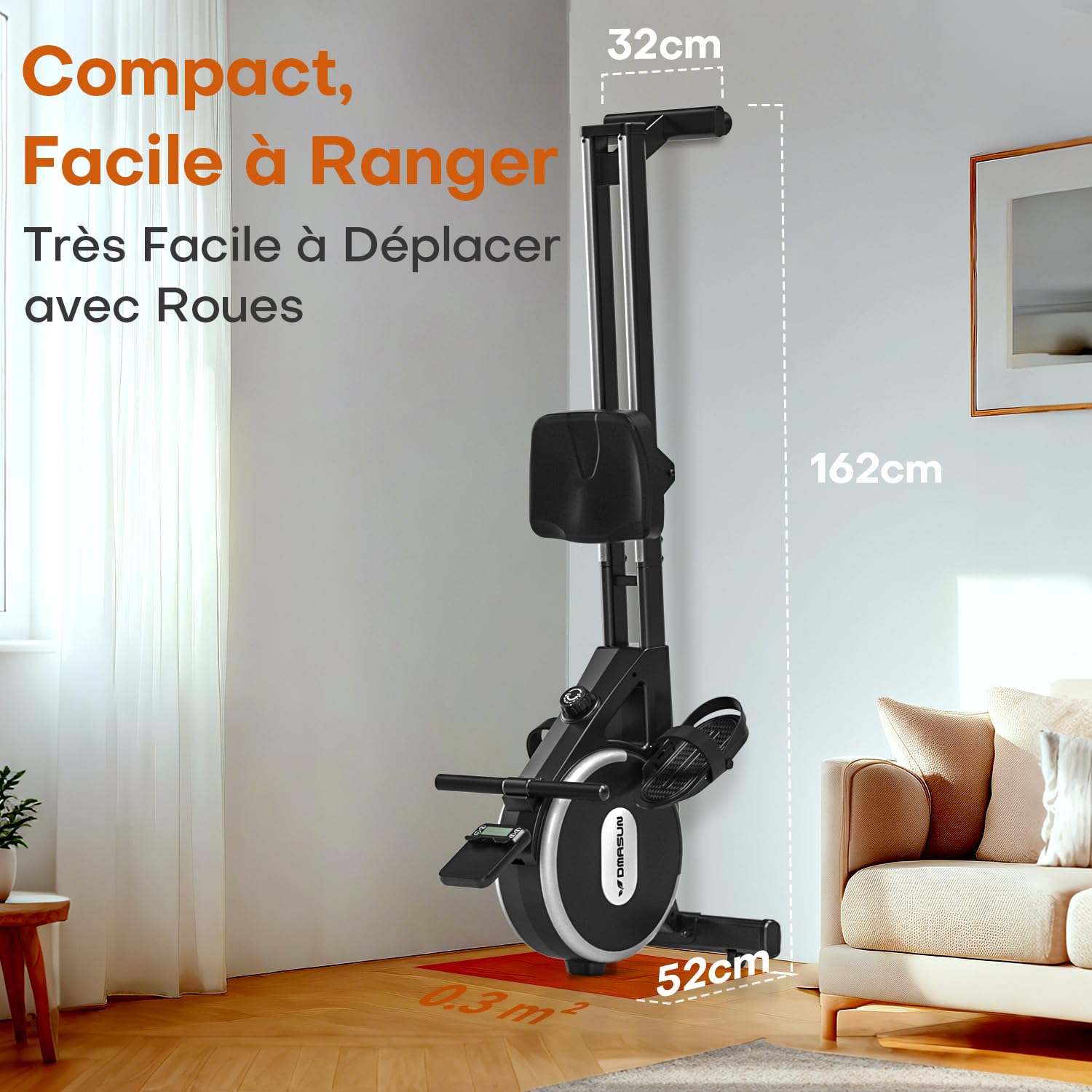 Rameur, DMASUN Rameur Magnétique D'appartement, Rowing Machine Connecter APP avec Écran LCD, 16 Niveaux de Résistance, Mise à Niveau vers Deux Rails, Silencieux, Capacité Maximale 160KG