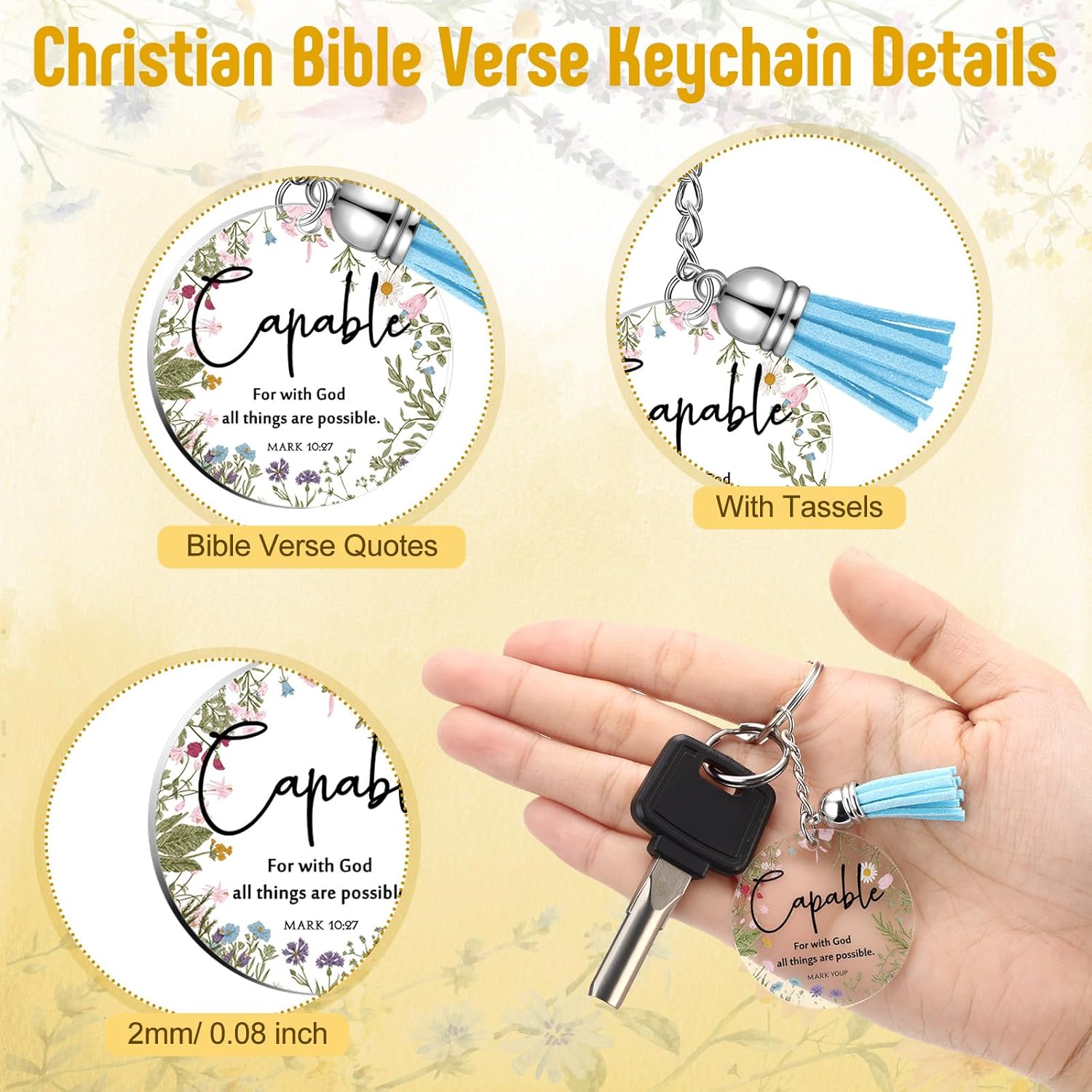 36 Pcs Christian Gifts for Woman Bible Verse Keychains Office Gifts for Coworker Team Staff Holiday Party Supplies (Wildflower) - Image 3