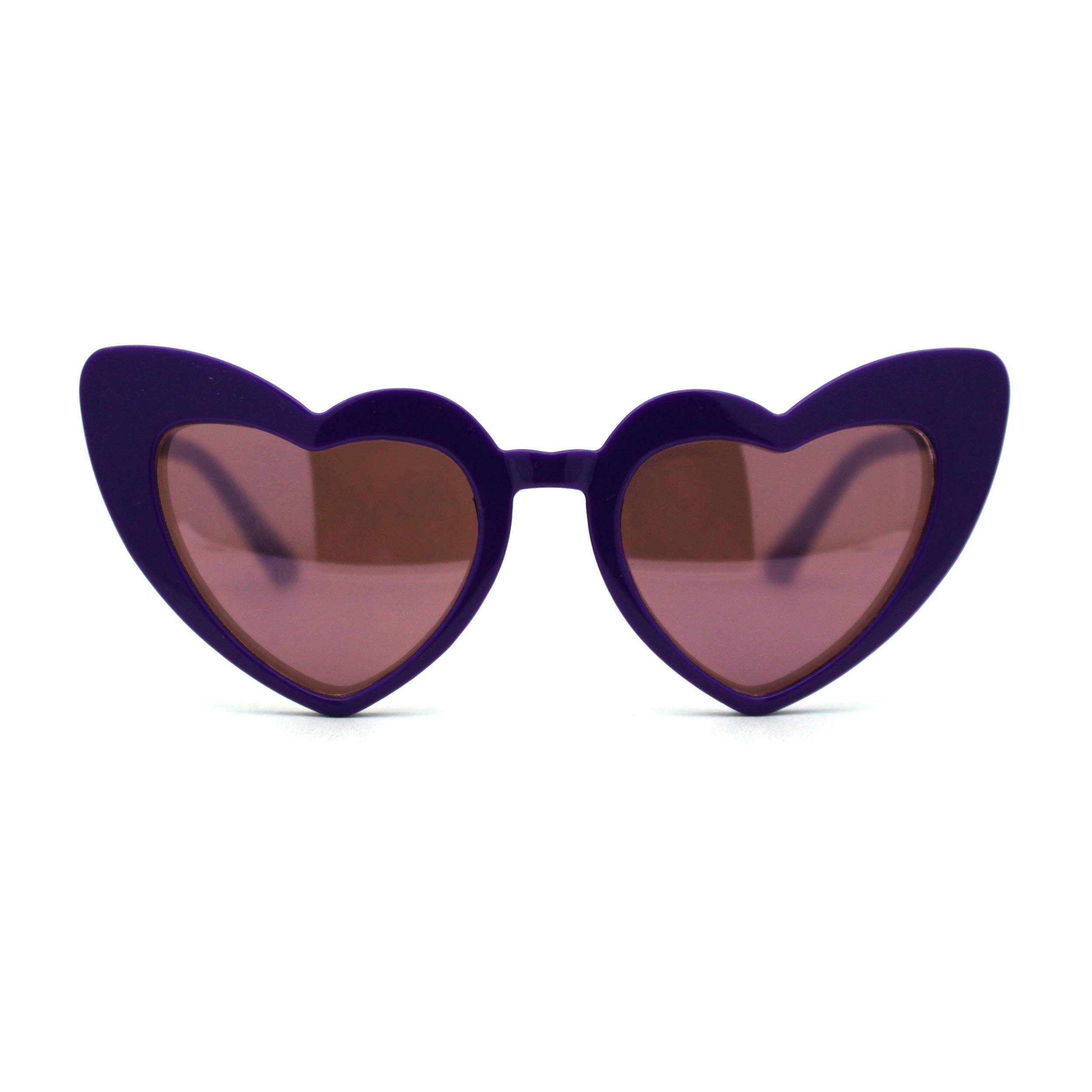 Girls Kid Size Plastic Love Heart Shape Cat Eye Sunglasses (Purple Purple Mirror)