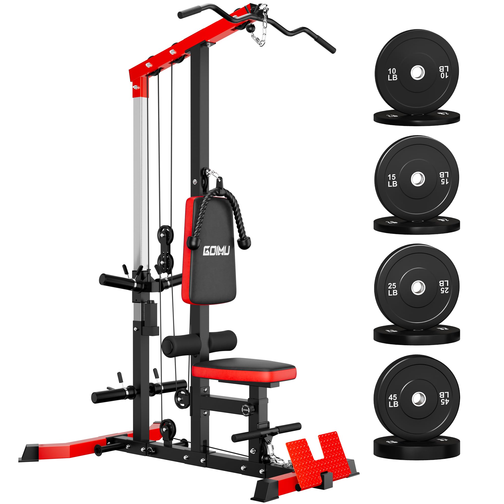LS01 LAT Pulldown Machine, LAT Row Cable Machine with AB Crunch, LAT Tower with Cable Row Attachments, 3 in 1 Pulley Stations for Home Gym