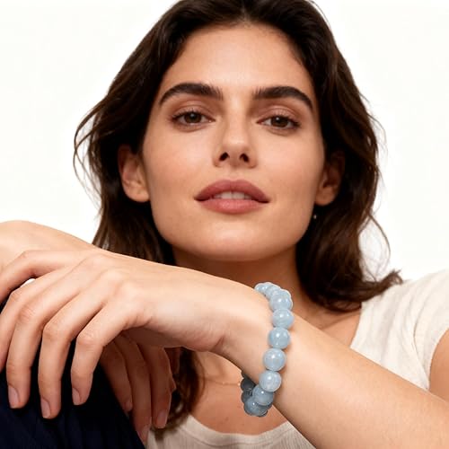 Miniatura 4 de Aproximadamente 45 cuentas de piedra natural de 516 pulgadas (8 mm) con cuentas de aguamarina que son piedras preciosas para hacer joyería, pulseras