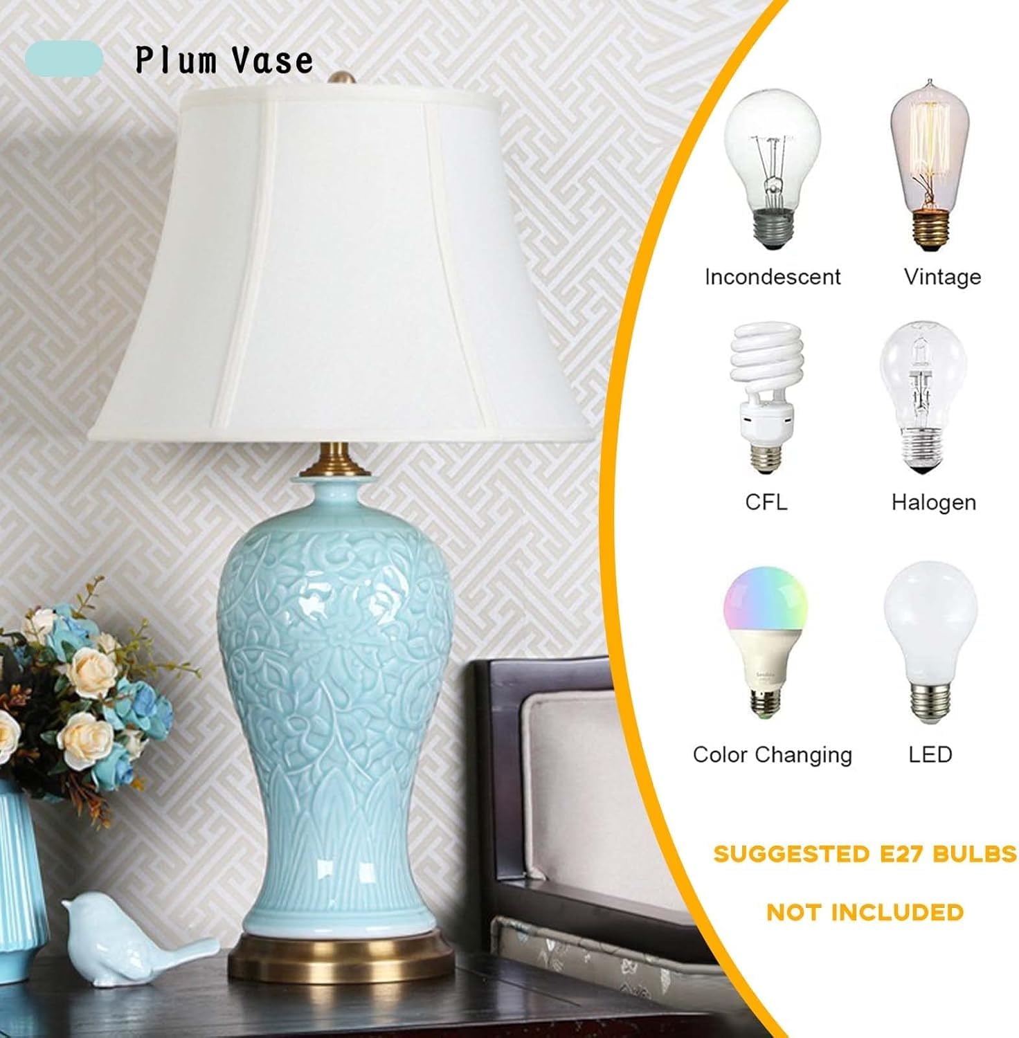 Lampada da tavolo in ceramica fatta a mano con paralume in tessuto, stile moderno, per soggiorno, camera da letto, casa, ufficio