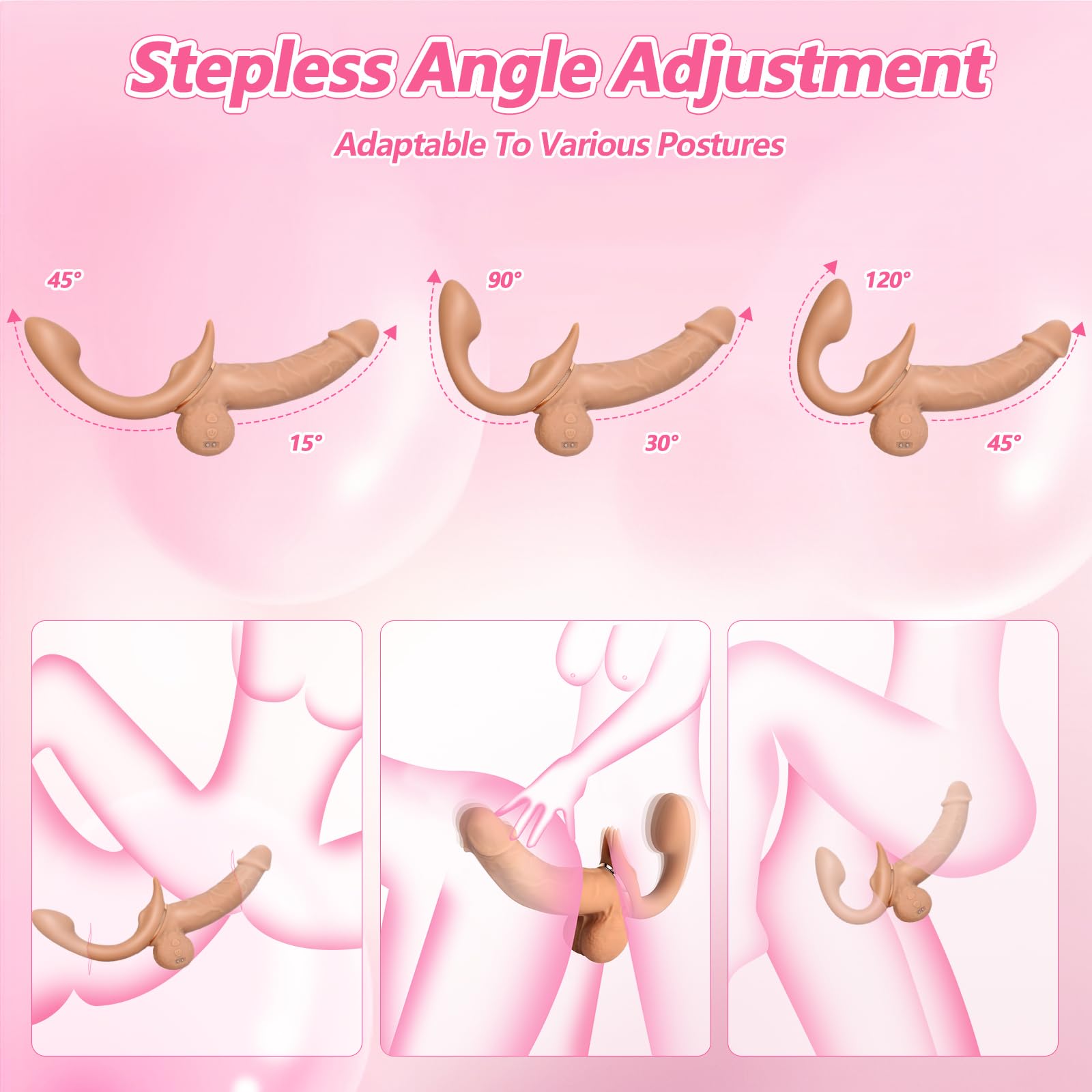 Strapon Doppio Dildo Realistico, Dildo doppi Con Cintura Per Donne 9 Modalità Di Vibrazione E Spinta G Spot Anal Stimulator Silicone Dildos Sex Toy Per Uomini E Coppie (Telescopico)