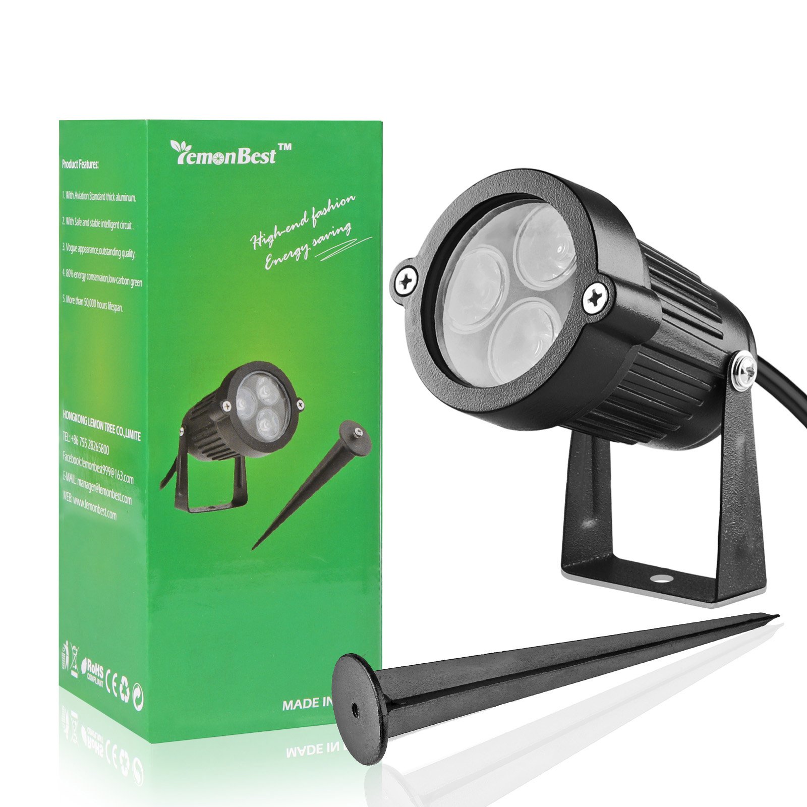 Lemonbest 1 Pcs Lemonbest® 1Pcs Dc 12V Landscape Lights, 3X3w Ip65 Waterproof Cast-Aluminum Garden Spike Lights, Led Outdoor Landscape Spotlight Fixture Garden Night Spike Lawn Lamp (Warm White)