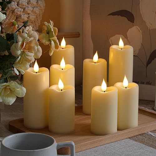 Miniatura 2 de Yeelida Velas parpadeantes que funcionan con pilas con mecha de lágrima, paquete de 8 velas LED de plástico sin llama, marfil, dos velas de pilar