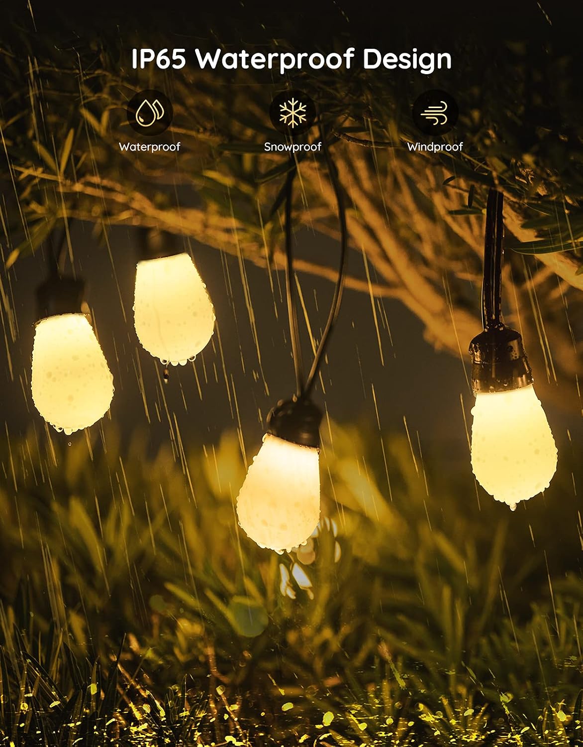Govee Outdoor String Lights, 96ft WiFi Alexa String Lights with App Control, IP65 Waterproof Outdoor Lights with 30 Dimmable Warm White LED Bulbs for Balcony, Backyard, Party