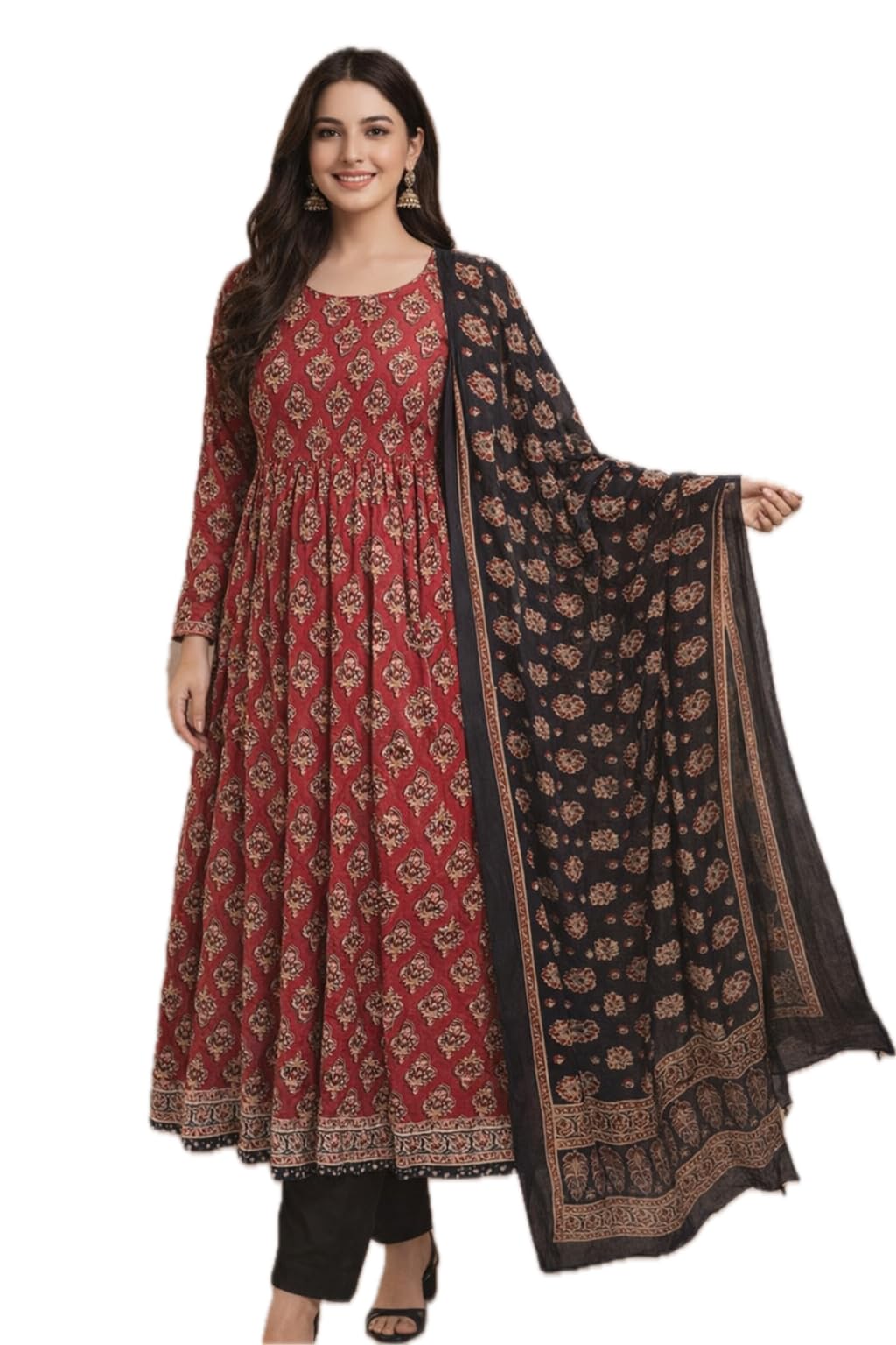 bahumaan Rayon Anarkali Suit for Women with Dupatta | 3 Piece Salwar Suit Kurta Sets for Women for Casual & Office Wear, Ultra Soft Material & Regular Fit (in, Alpha, L, 1, Maroon)-picture-2