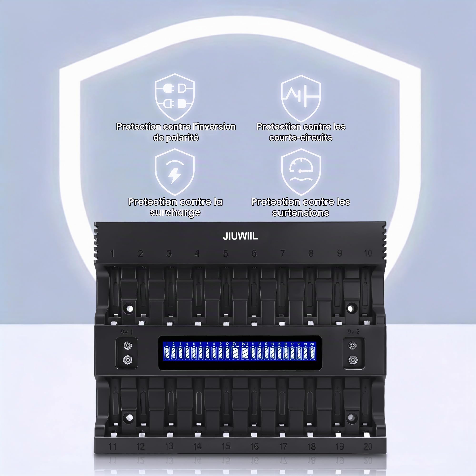 20+2 emplacements Chargeur de Piles AA AAA avec écran LCD | AA AAA chargeur de piles Chargeur pour piles AA/AAA Piles rechargeables et piles 9V
