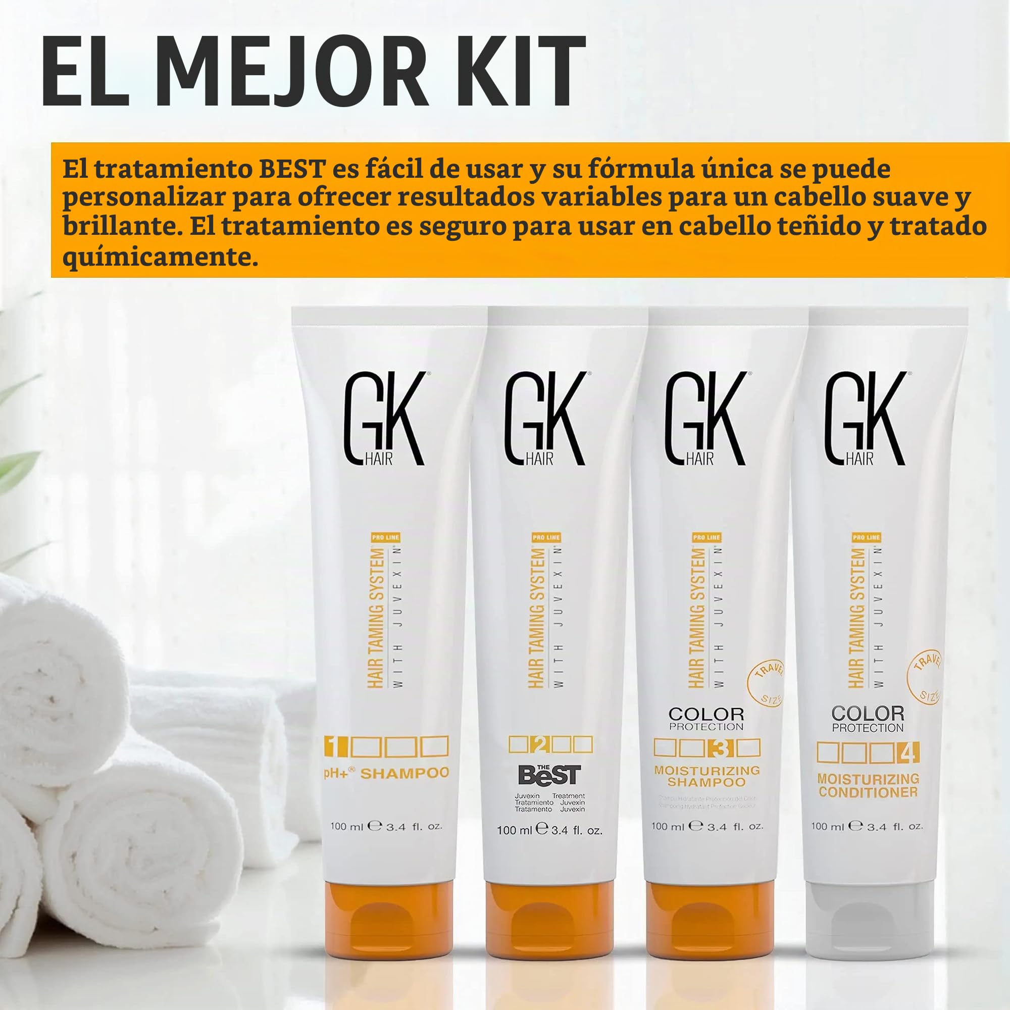 GK HAIR Global Keratin The Best Consumer Box Kit (100ml / 3.4 Fl Oz) Kit de tratamiento de alisado de queratina y alisado brasileño para un cabello natural sedoso y sin encrespamiento