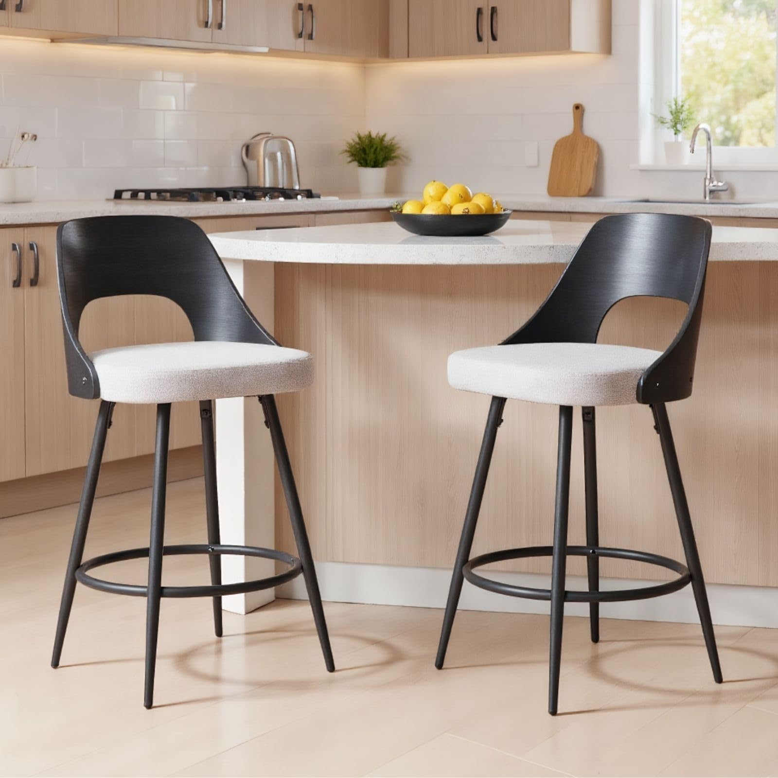 chairus Bar Stools Set of 2 Linen Kitchen Bar Stools Armless Island Stools with Wood Back (Grey)