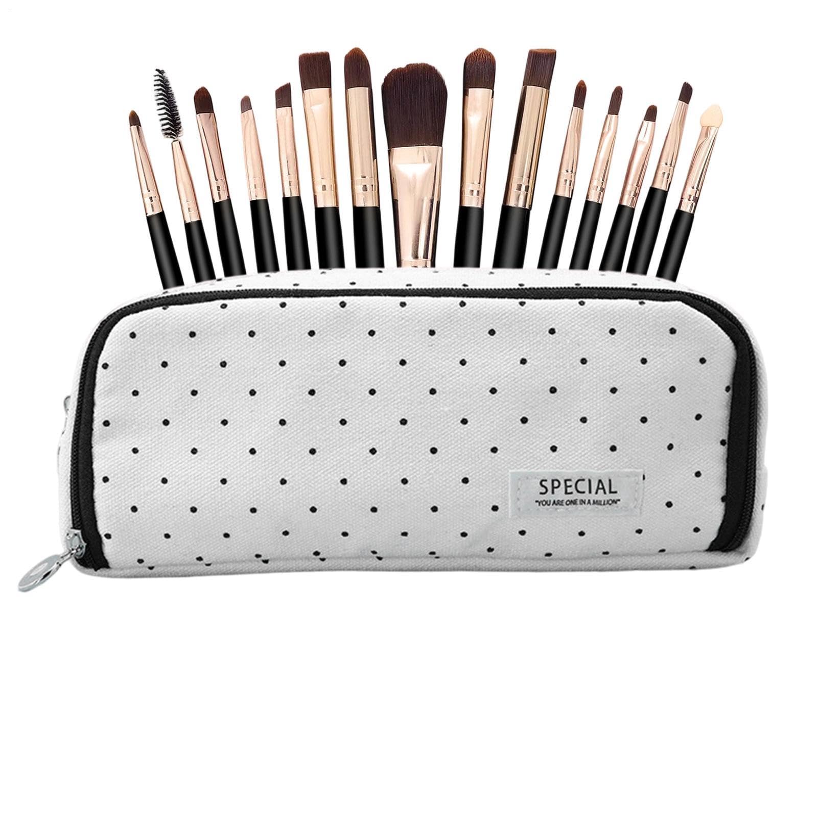 Polka Dots Pencil Case, Oxford Multi-Compartment Smooth Zipper Storage