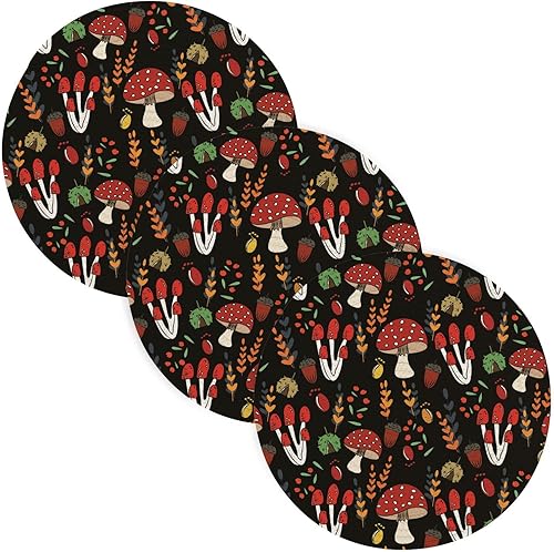 3 Pcs Trivet Pot Holder for Hot Dishes 15in Cotton Thread Weave Heat Resistant Mats for Instant Pot Home Accessories Half Drop Pattern with Mushrooms