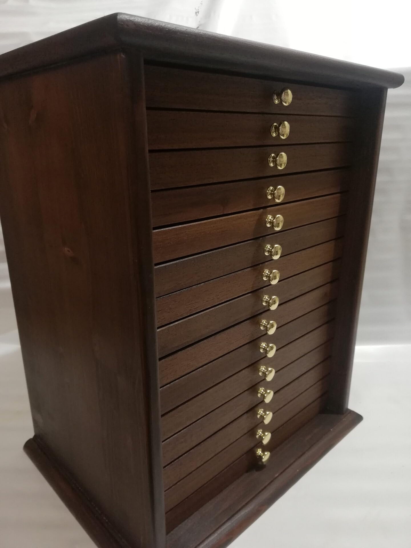 Médaillier en Bois Artisanal 15 Tiroirs avec Plateaux Floqués pour Pièces et Médailles, Rangement Numismatique, Fabriqué en Italie