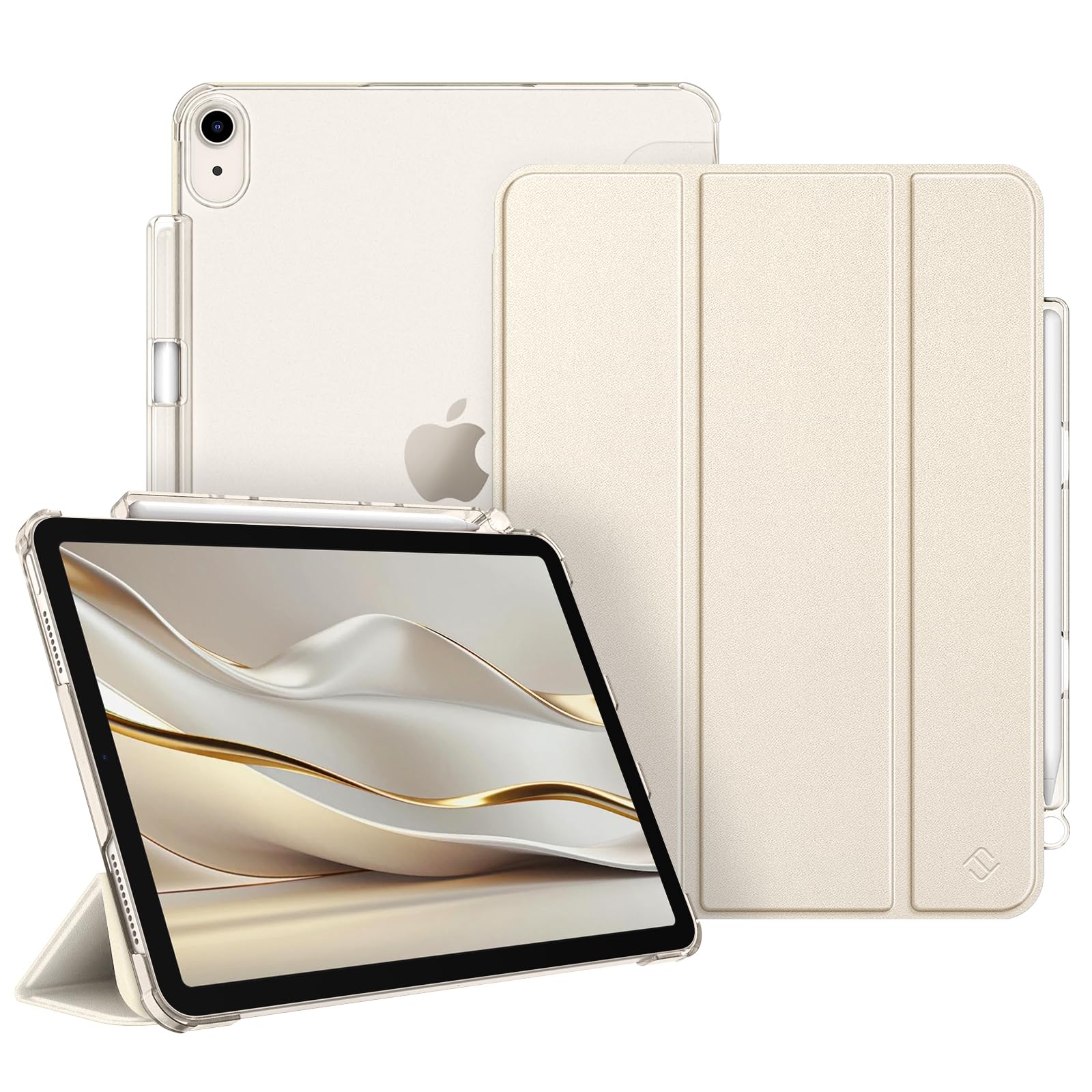 Fintie Hülle für iPad Air 11 Zoll M4/M3/M2, iPad Air 5./4. Gen 10,9 Zoll | ultradünne leichte Schutzhülle mit Stifthalter, transparenter Rückseite Case Cover, Auto Schlaf/Wach Funktion, Starlight
