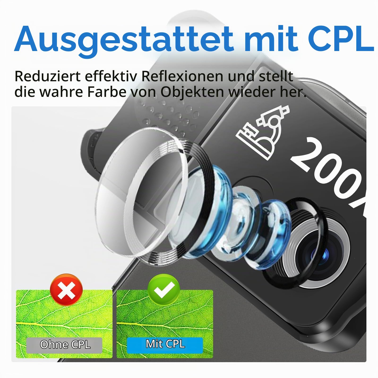 Handy Mikroskop, 200x USB Mikroskopen mit LED, Mini-Mikroskop für Smartphone Kamera, HD Digital Mikroskope mit CPL für Explore Micworld Digitales, Kompatibel mit iPhone und Android-Handy