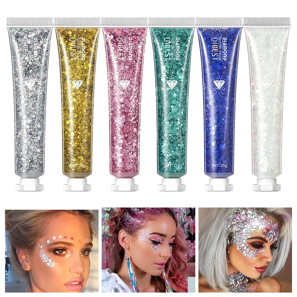 Sponsored Ad – 6 Color Body Glitter Gel, Face Sequins Shimmer Liquid Eyeshadow, Chunky Glitter for Face Hair Nails, Holographic Cosmetic Laser Powder Festival Makeup