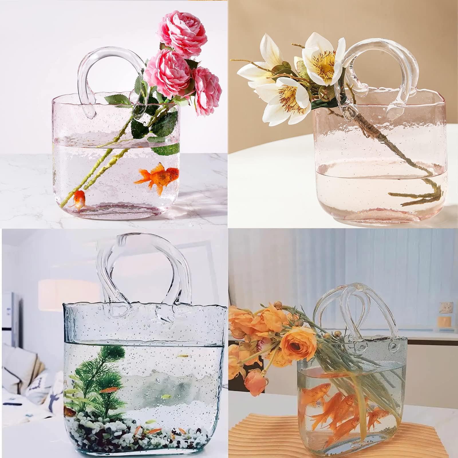 Vaso Portamonete in Vetro per Fiori, Vaso Portamonete in Vetro soffiato a Mano Vaso Trasparente Carino Acquario, per Decorazioni domestiche, centrotavola, Eventi, Ufficio, Giardino, matrimon