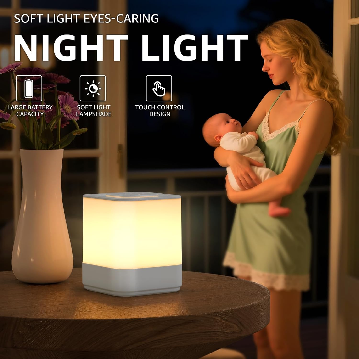 uuffoo 2 Pack Rechargeable Night Light Lamp 3 Color Touch Dimmable LED Portable Table Lamp Battery Operated, USB Changing, Small Cordless Lamp for Bedside Bedroom Travel