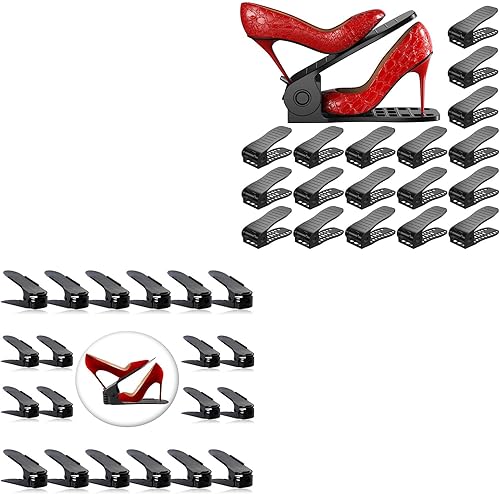 Neprock Paquete de 20 organizadores de ranuras para zapatos (negro) paquete con 16 ranuras gruesas mejoradas para zapatos (negro)