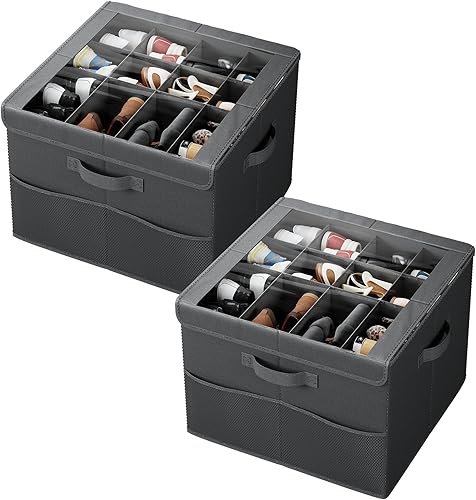 Miniatura 12 de PHINOX Organizador de zapatos para armario, se adapta a hasta 16 pares, contenedores de almacenamiento de zapatos con cubierta transparente y asas