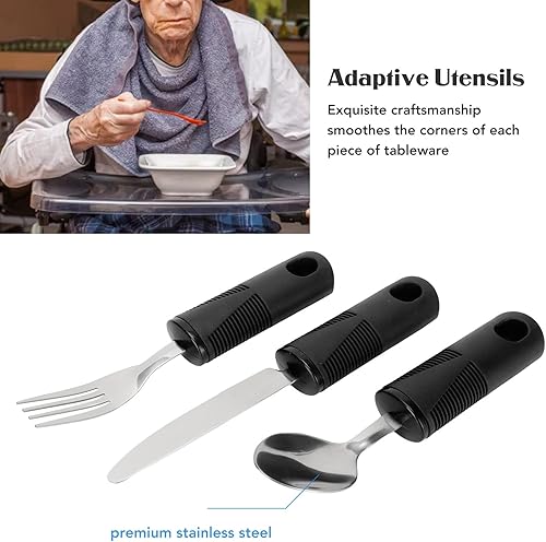 Miniatura 4 de Utensilios adaptativos, 4 piezas de vajilla antideslizante antivibración, utensilios con peso para temblores de manos, vajilla para pacientes con