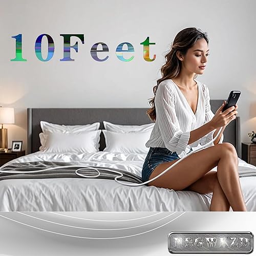 Miniatura 7 de Cable USB C blanco de 10 pies de largo, cable de carga rápida de 60 W, carga universal y sincronización de datos para dispositivo tipo C