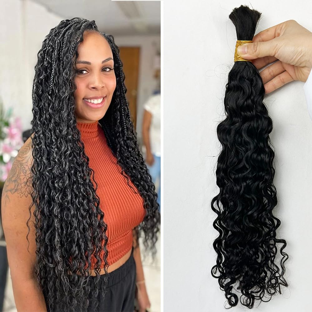 Water Wave Bulk Human Hair For Braiding Hair Double Drawm Extensions No Weft 1 Bundle 100g Micro Braiding Human Hair for Boho Braids 100% Human Hair (Natural Color, 20 Inch,100g)