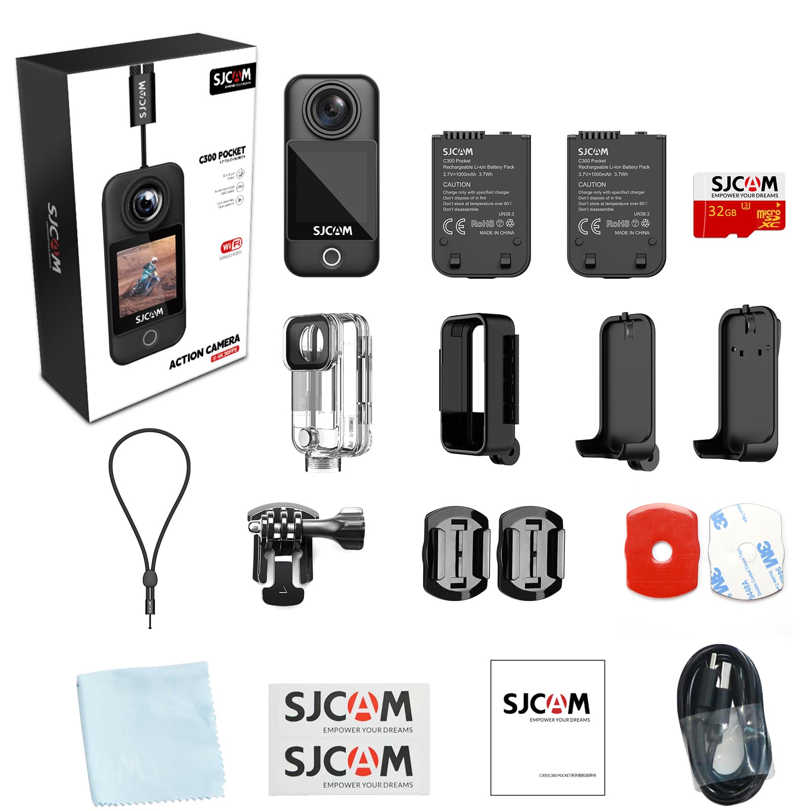 SJCAM C300 Pocket Action Kamera 4K30fps, 1.33'' Touchscreen Sportkamera, 2.4G/5G Dual WiFi 20MP Helmkamera, 6-axis EIS Unterwasserkamera 30m/98ft Wasserdicht
