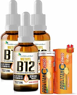 Kit Com 3 Vitamina B12 Sublingual (Metilcobalamina) 20ml - Flora Nativa + (1 ProvitanC+Zinco)