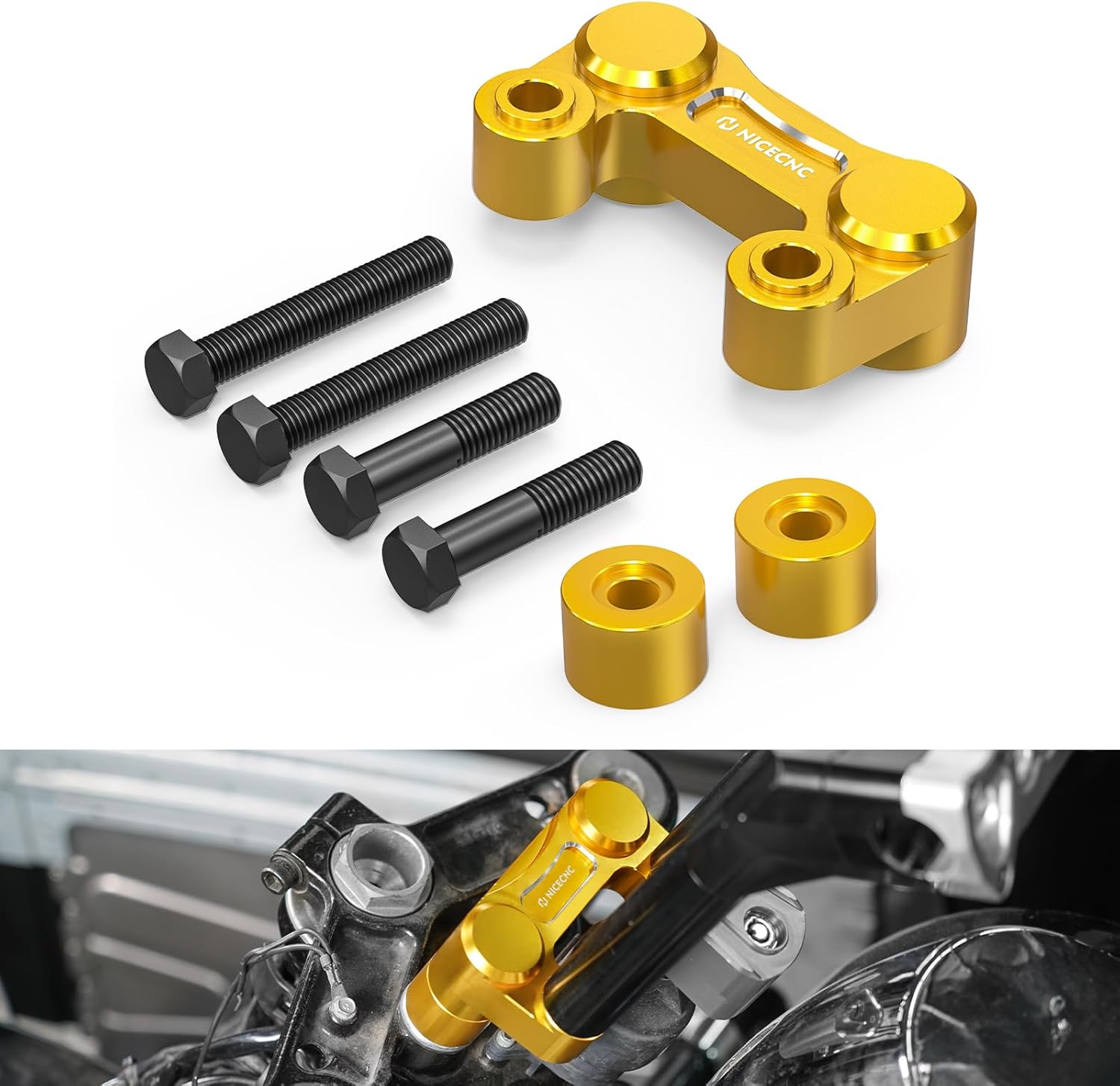 NICECNC Gold Handlebar Riser Relocation Bracket Mount Aluminum CNC Compatible with Harley Road Glide FLTRX 2015-2024, Street Bob FXBBS 114 2021-2024, See Fitments