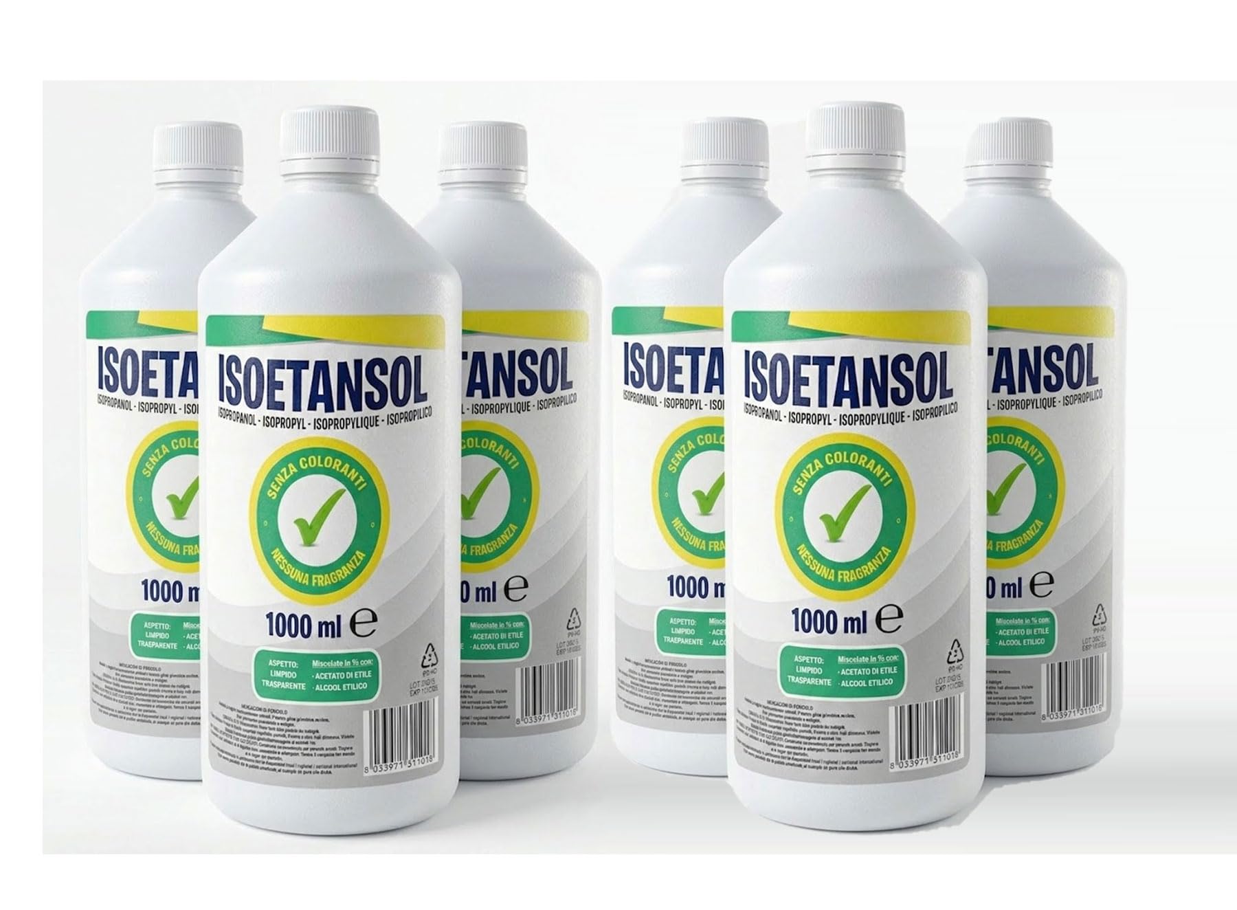 IPA ISOETANSOL 100AE, Isopropanolo, Alcool Isopropilico, Pulizia Stampanti 3D, Elettronica, Detergente per Vaschette ad Ultrasuoni, Multiuso (6, 1 LITRO)