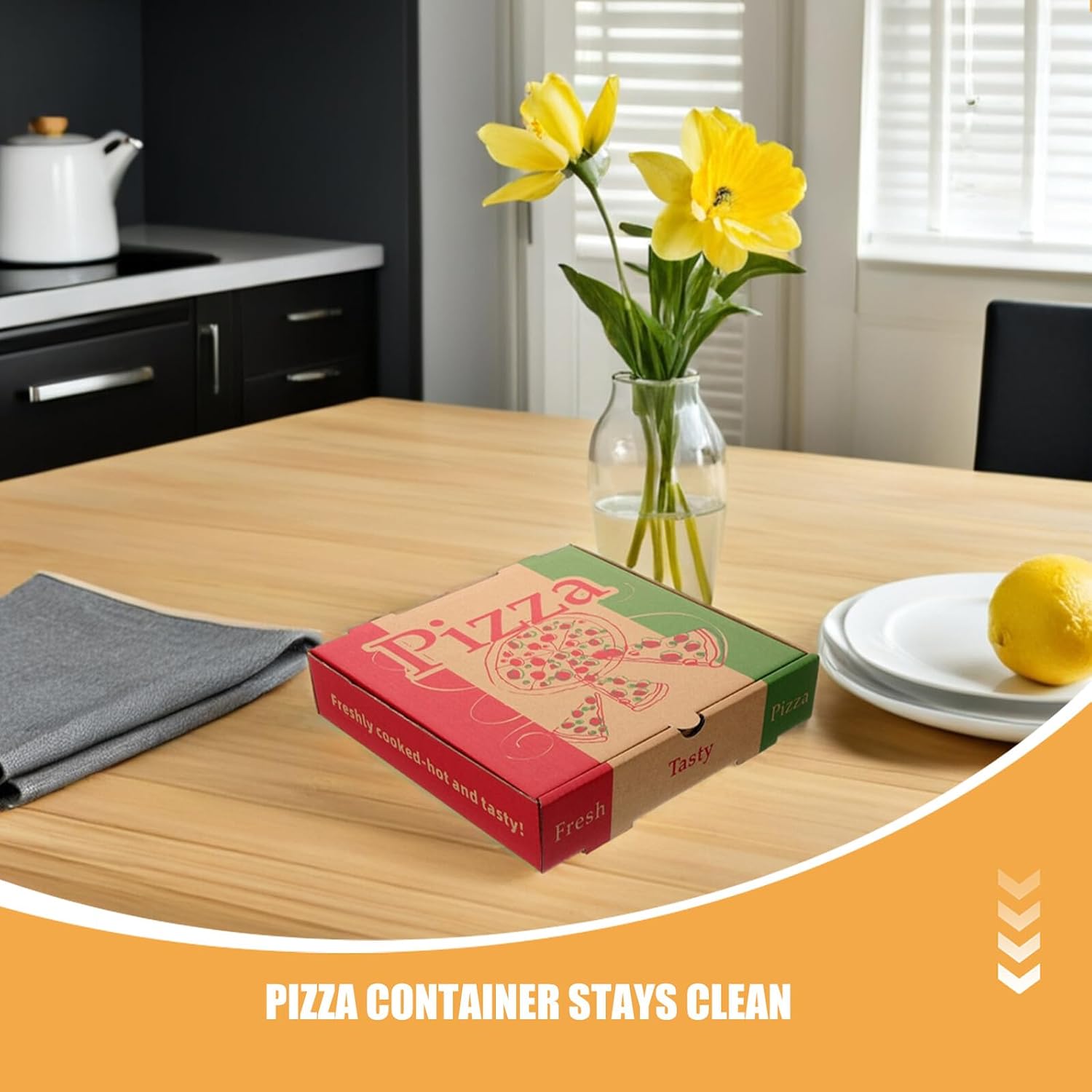 BESTonZON 5pcs 8 Inch Pizza Boxes Foldable Paper Cardboard Takeout Containers for Restaurant Food Party Supplies 21.5x21.5x4.5cm