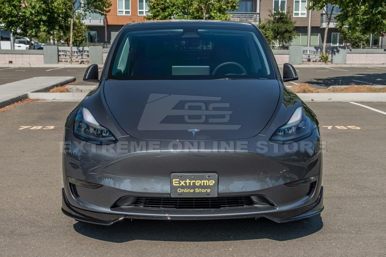 Replacement for 2020-Present Tesla Model Y | Performance Style ABS Plastic - Painted Glossy Black Front Bumper Lower Lip Splitter