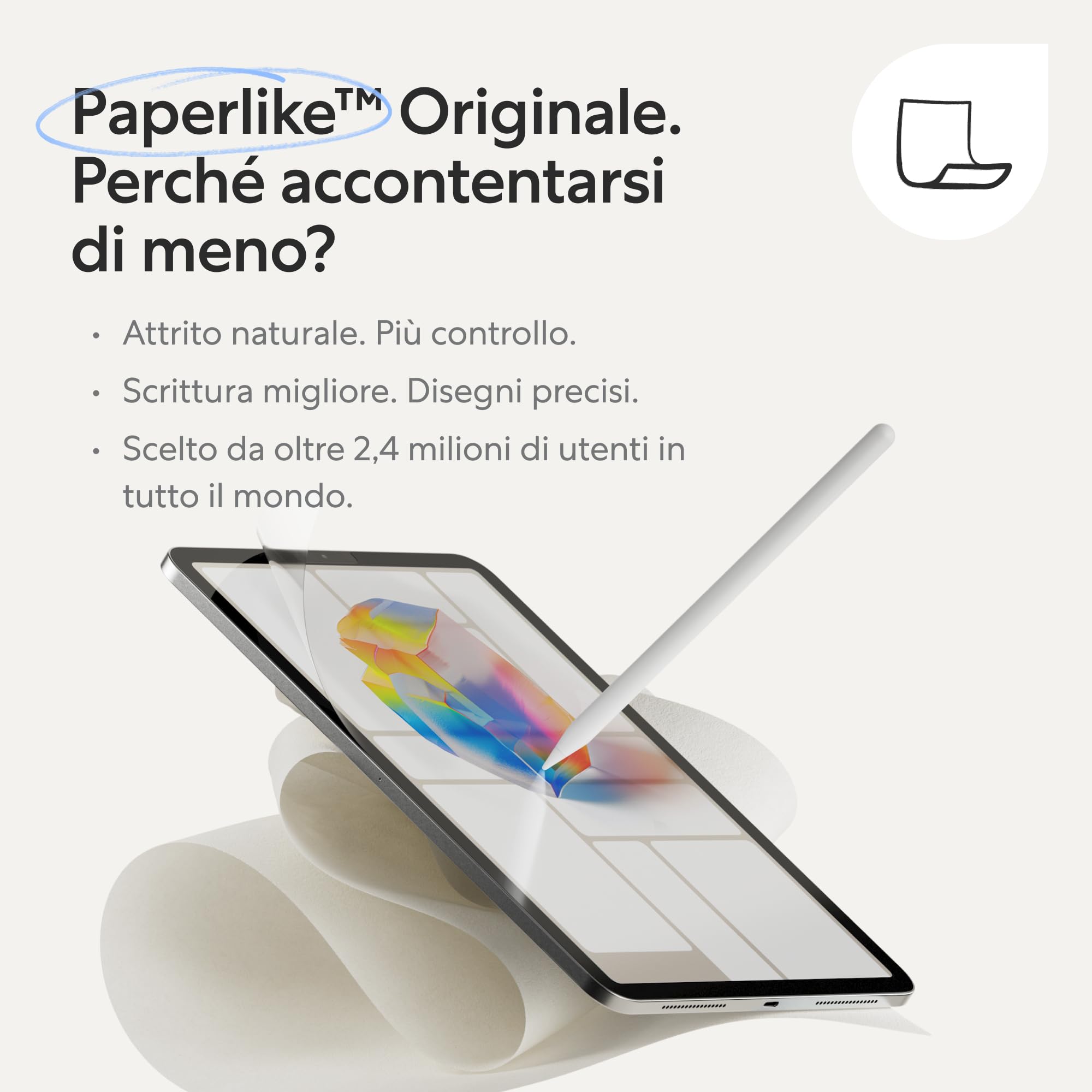 Paperlike® 3 Proteggi Schermo per iPad Air 13 pollici M4 M3 M2 & iPad Pro 13 pollici M5 M4 – Vera Sensazione Carta, Installazione Anti-bolle, Protegge Punta Pencil