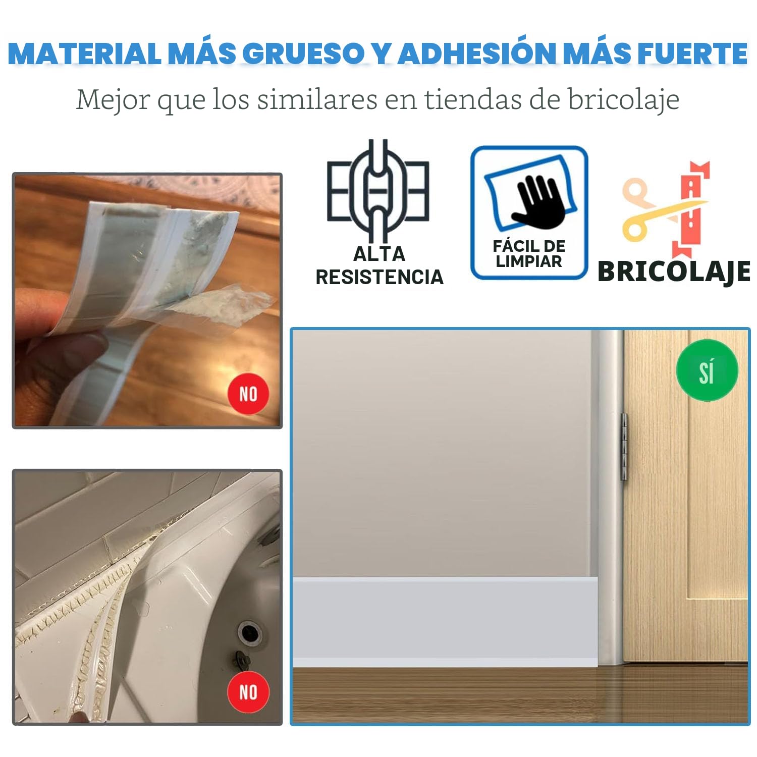 Rodapiés Autoadhesivo Flexible, 6M 50 x 20mm Perfil PVC, Rodapie de Acabado Rodapiés Flexible Cinta Autoadhesiva para Cocina y Baño Blanco