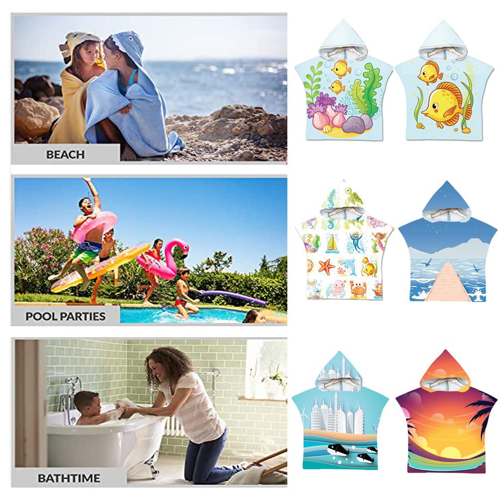 Treer Poncho Accappatoio per Bambini con Cappuccio, 3D Cartone Animato Microfibra Poncho Asciugamano in Asciugatura Rapida Telo da Bagno per Bagno Spiaggia Nuoto (60X60cm,F