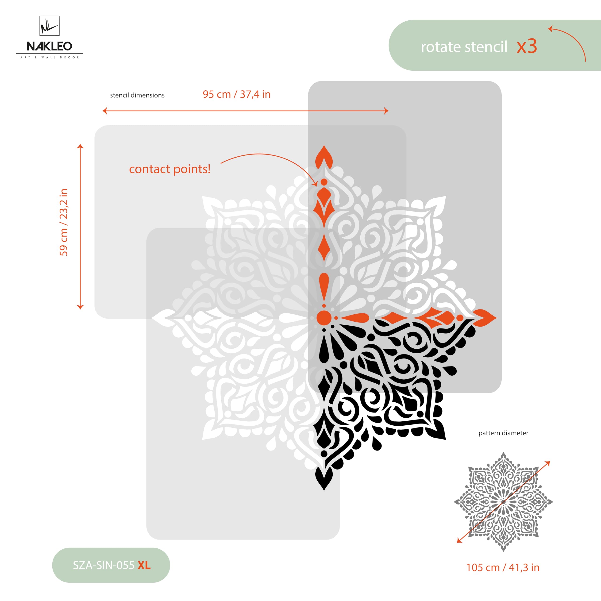 NAKLEO Mandala Szablon Malarski do Malowania Ścian Duży, 105 cm Hinduska Koło Mandala Ornament Geometryczny, Wielorazowy Wielokrotny Plastik, Wzór DIY Dom Dekoracje, Papier Ściany Tkaniny Drewno Meble