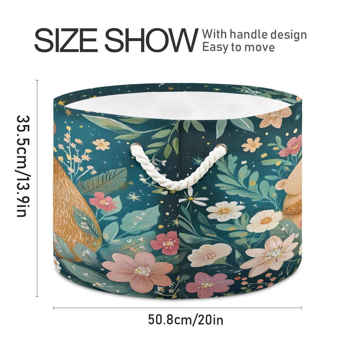Storage Bin Basket Large Foldable Clothes Bag Round Collapsible Fabric Laundry Hamper Folding Washing Bin Bear Mama Baby Flowers