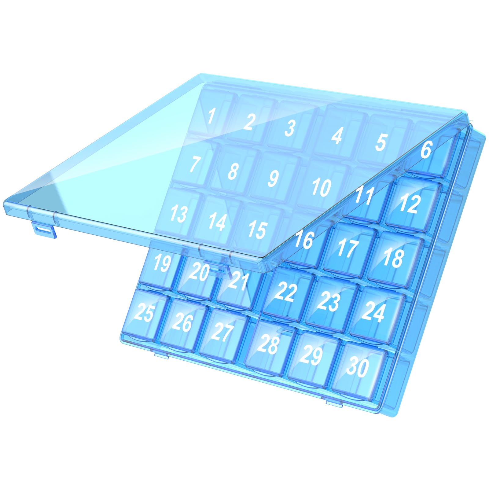 Monthly Pill Organizer Once a Day - 30 Day Pill Organizer Box - Squeeze to Open - Large Compartments Portable Case for Travel, Month Pill Cases Medicine Organizer for Vitamin (Blue)-image-44