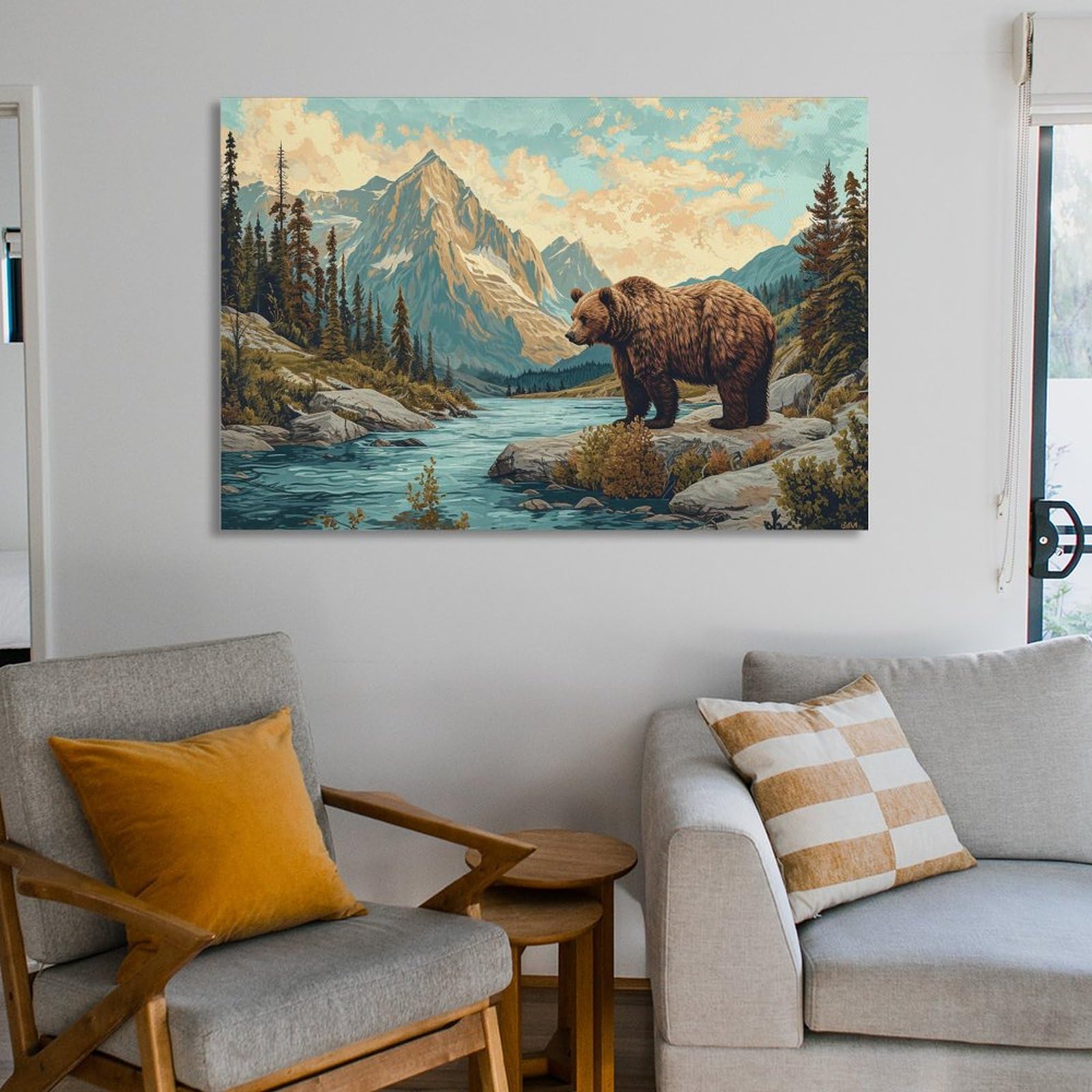 Amazon.co.jp: 絵画 深い山と古い森のクマインテリア 絵画 油絵