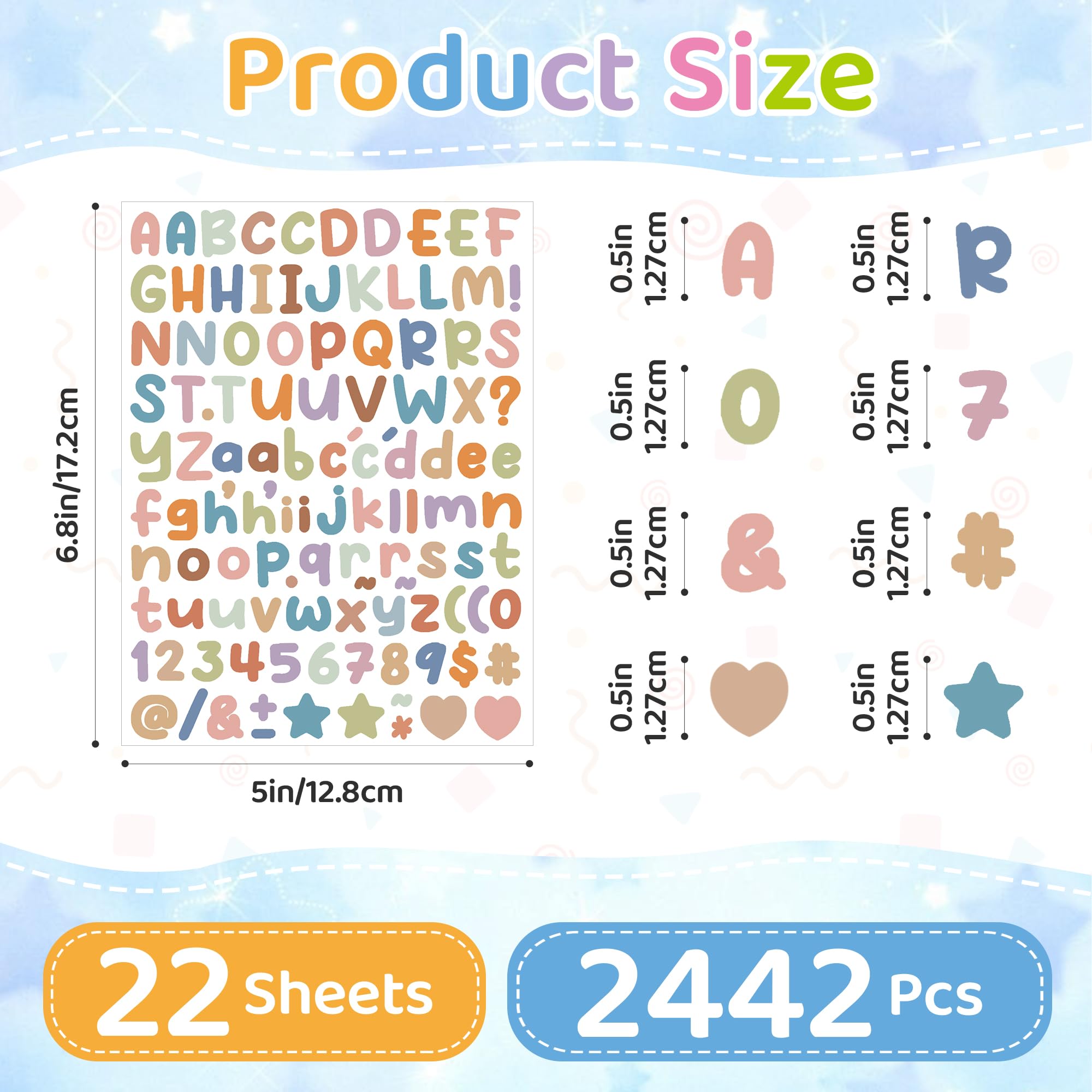 22 arkusze naklejek z literami 0,5 cala, 2486 szt., naklejki alfabetowe, małe, winylowe, samoprzylepne naklejki z cyframi, litery do scrapbookingu, na butelki z wodą, notatniki, etykiety, dzienniki