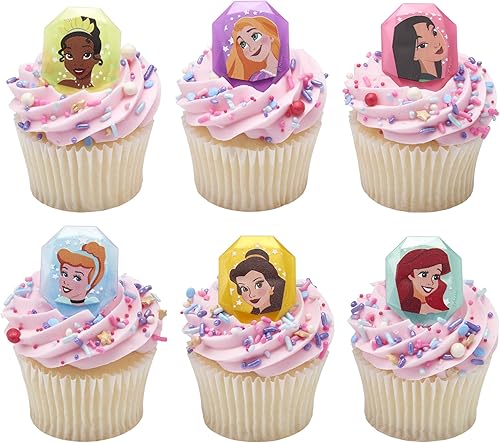 Miniatura 9 de DecoPac Anillos de piedras preciosas de princesa de Disney, decoraciones para cupcakes con mulan, cenicienta, tiana, belle, rapunzel y Ariel